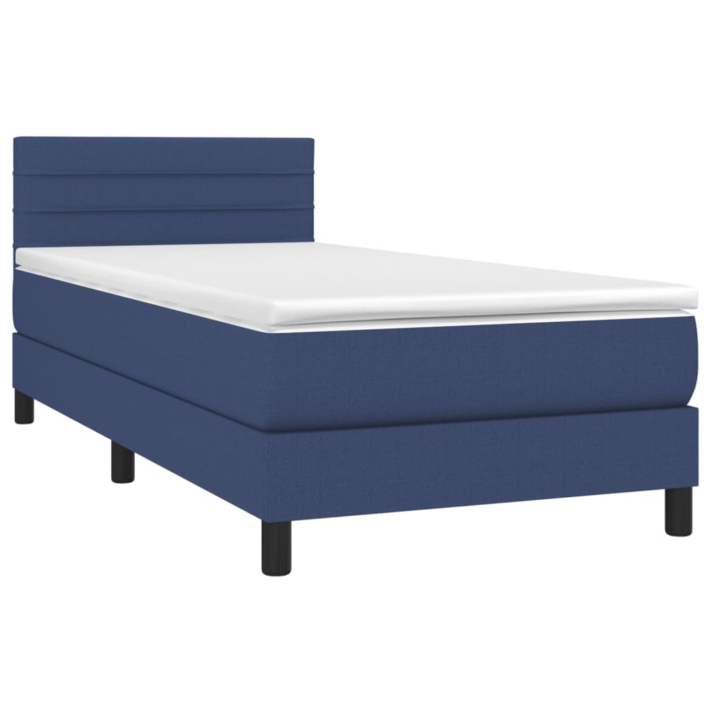 vidaXL Κρεβάτι Boxspring με Στρώμα Μπλε 90x200 εκ.Υφασμάτινο