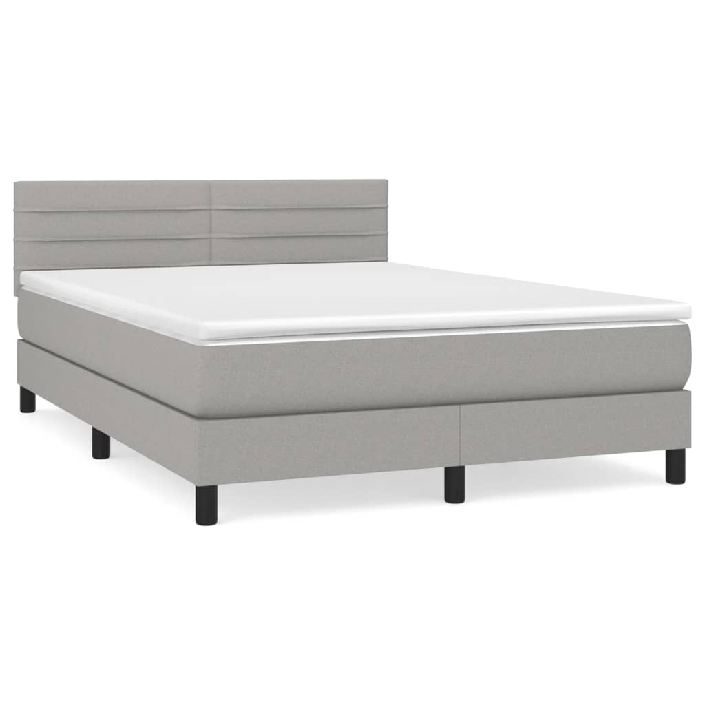 vidaXL Κρεβάτι Boxspring με Στρώμα Ανοιχτό Γκρι 140x190 εκ. Υφασμάτινο