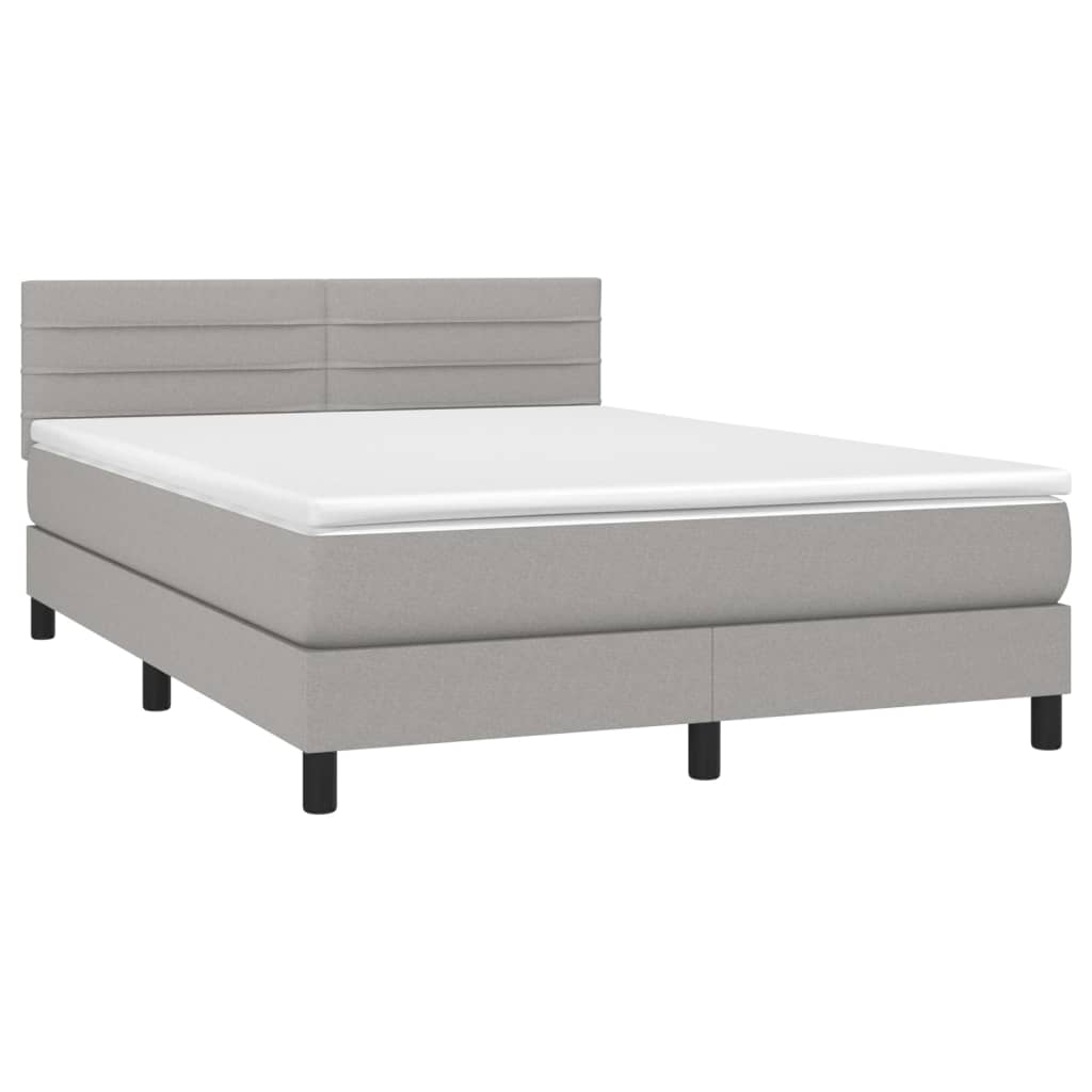 vidaXL Κρεβάτι Boxspring με Στρώμα Ανοιχτό Γκρι 140x190 εκ. Υφασμάτινο