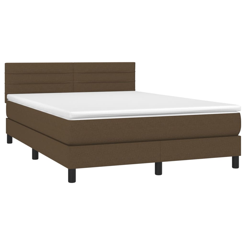 vidaXL Κρεβάτι Boxspring με Στρώμα Σκούρο Καφέ 140x190 εκ. Υφασμάτινο