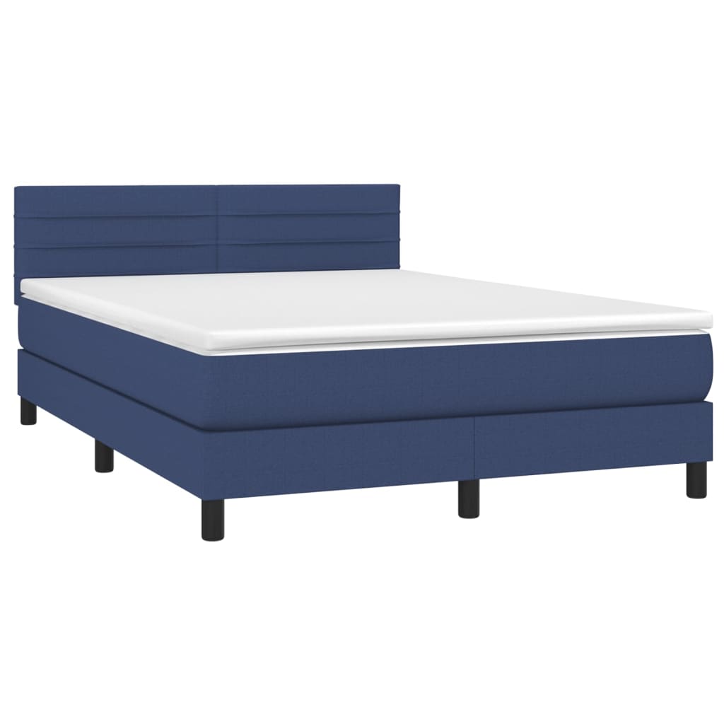 vidaXL Κρεβάτι Boxspring με Στρώμα Μπλε 140x190 εκ. Υφασμάτινο