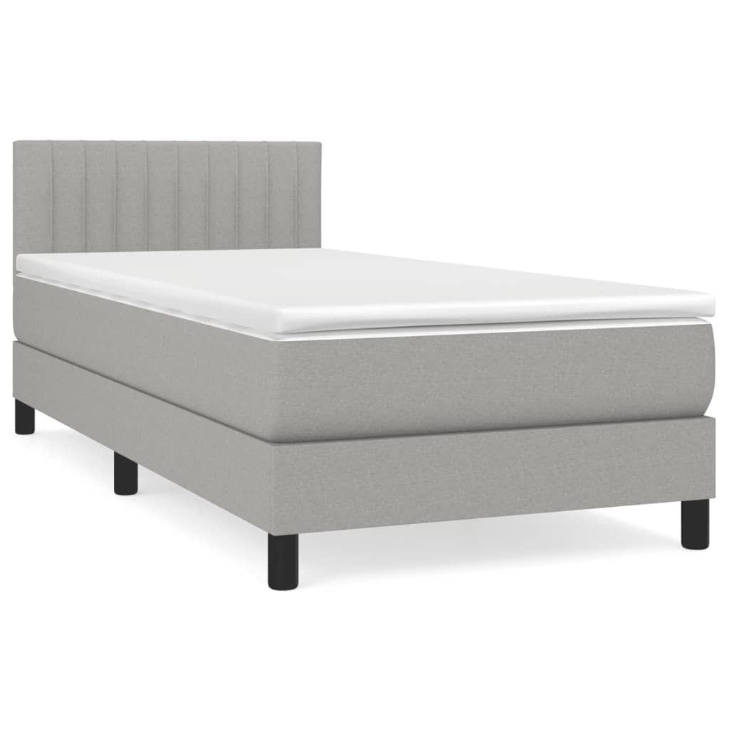 vidaXL Κρεβάτι Boxspring με Στρώμα Ανοιχτό Γκρι 90x200 εκ. Υφασμάτινο
