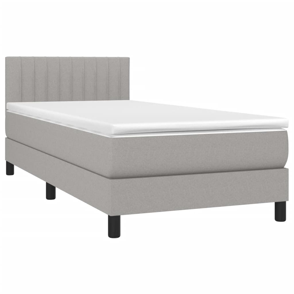 vidaXL Κρεβάτι Boxspring με Στρώμα Ανοιχτό Γκρι 90x200 εκ. Υφασμάτινο
