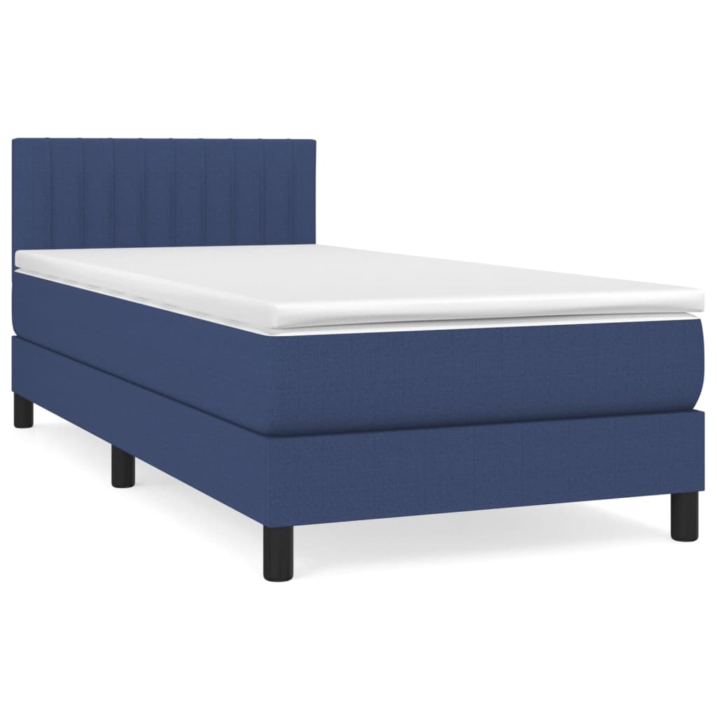 vidaXL Κρεβάτι Boxspring με Στρώμα Μπλε 90x200 εκ.Υφασμάτινο