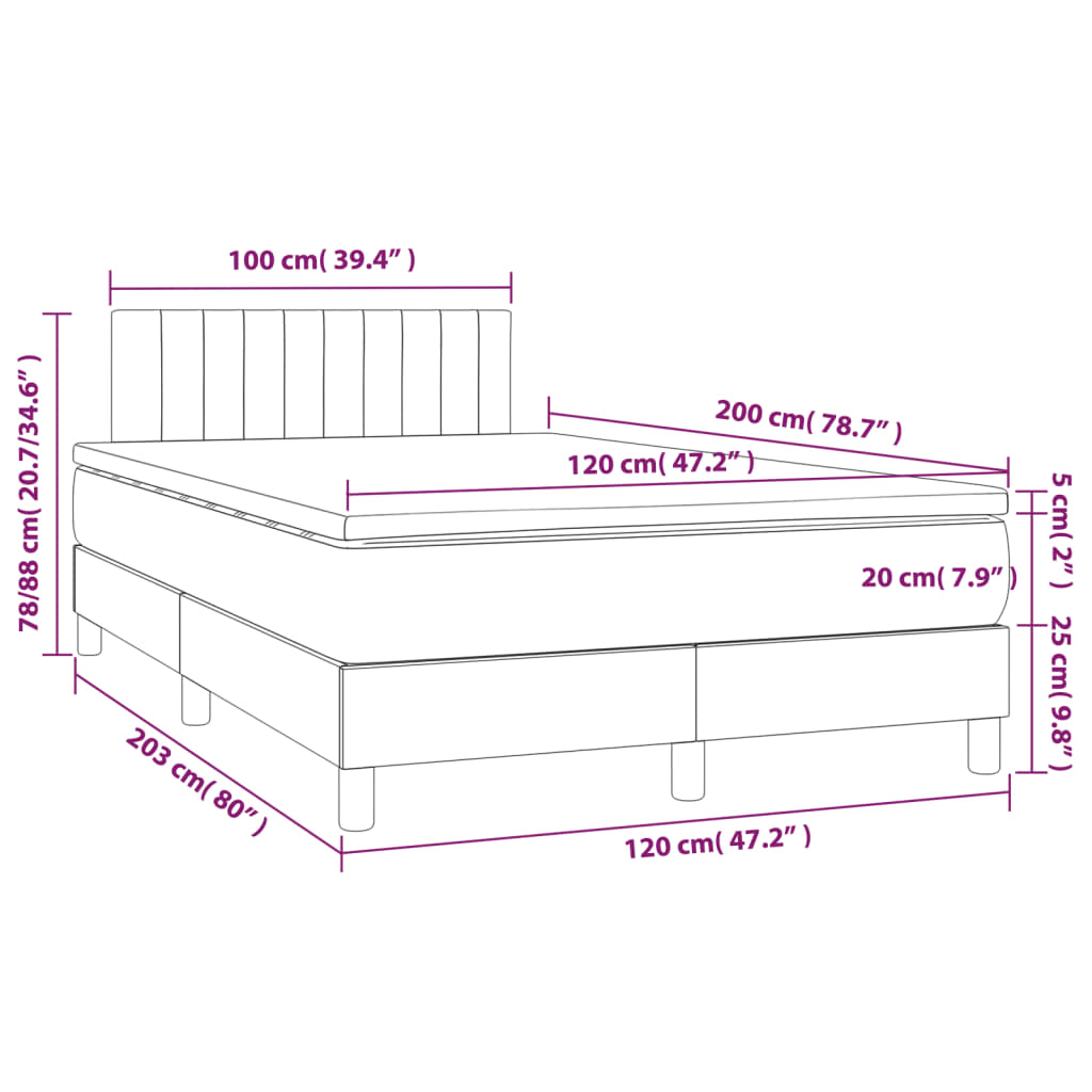 vidaXL Κρεβάτι Boxspring με Στρώμα Μπλε 120x200 εκ. Υφασμάτινο
