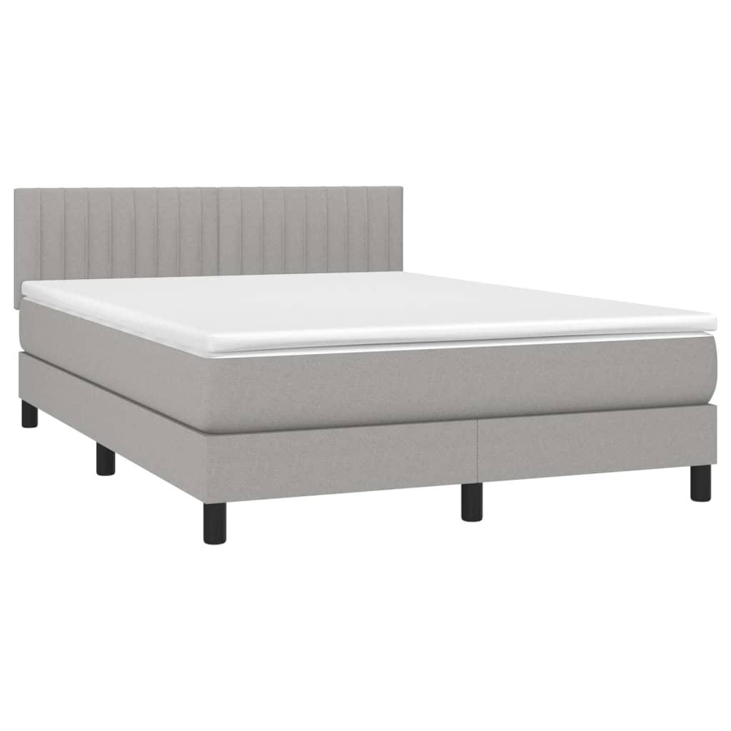 vidaXL Κρεβάτι Boxspring με Στρώμα Ανοιχτό Γκρι 140x190 εκ. Υφασμάτινο