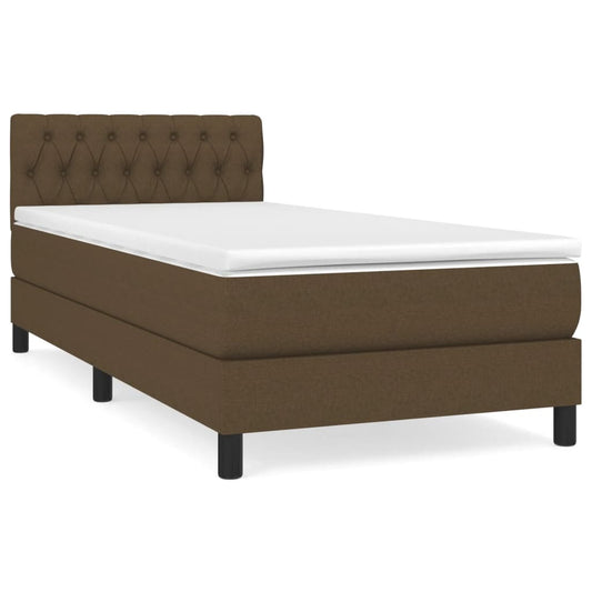 vidaXL Κρεβάτι Boxspring με Στρώμα Σκούρο Καφέ 90x190 εκ. Υφασμάτινο