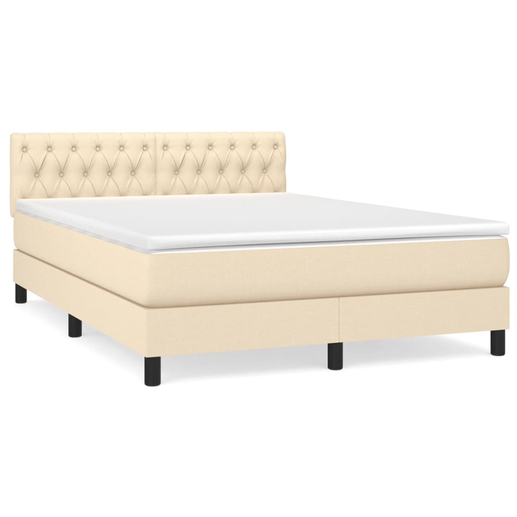 vidaXL Κρεβάτι Boxspring με Στρώμα Κρεμ 140x190 εκ. Υφασμάτινο