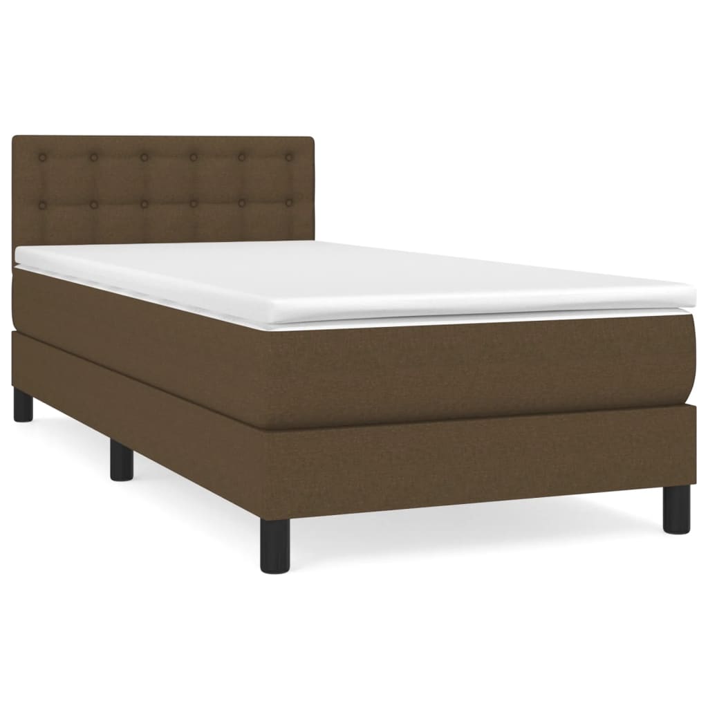 vidaXL Κρεβάτι Boxspring με Στρώμα Σκούρο Καφέ 90x190 εκ. Υφασμάτινο