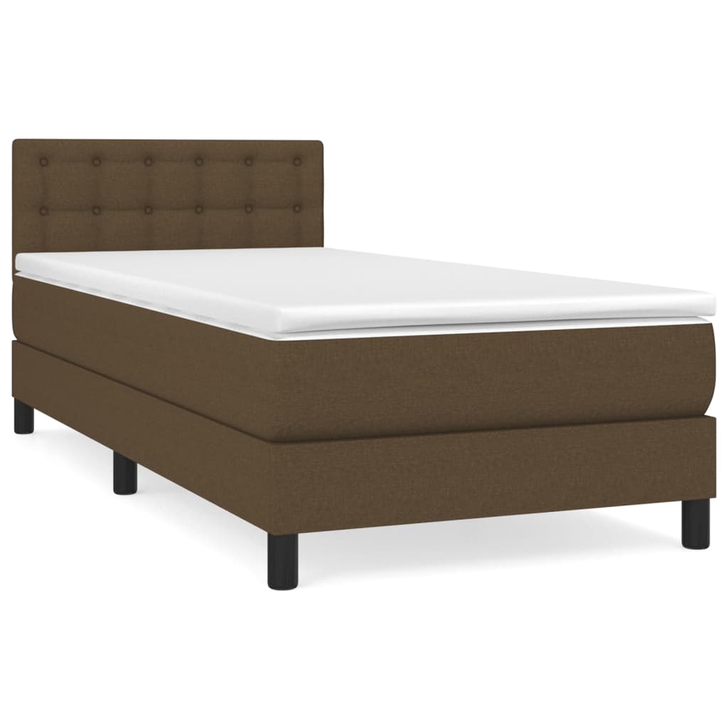 vidaXL Κρεβάτι Boxspring με Στρώμα Σκούρο Καφέ 90x200 εκ. Υφασμάτινο