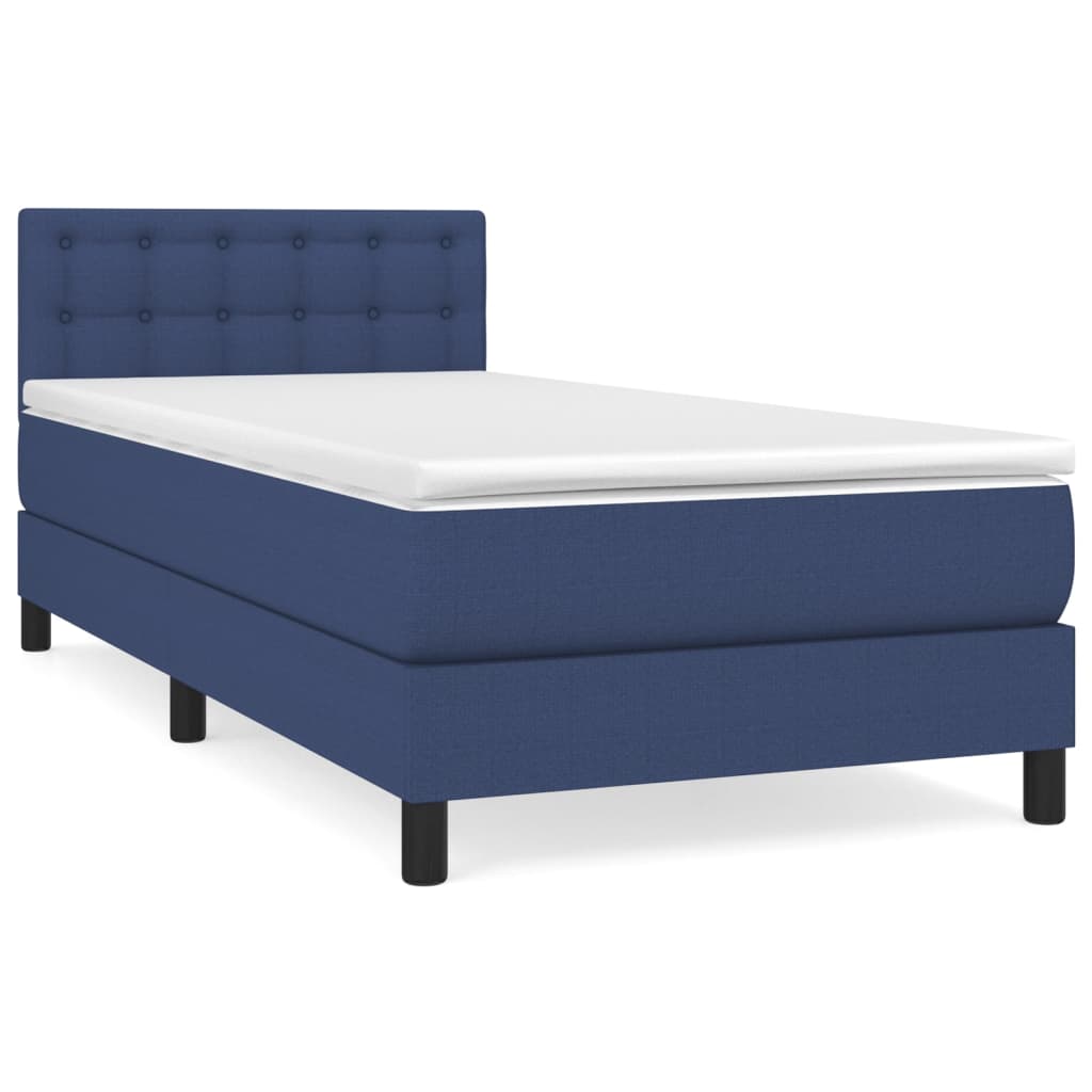 vidaXL Κρεβάτι Boxspring με Στρώμα Μπλε 90x200 εκ.Υφασμάτινο