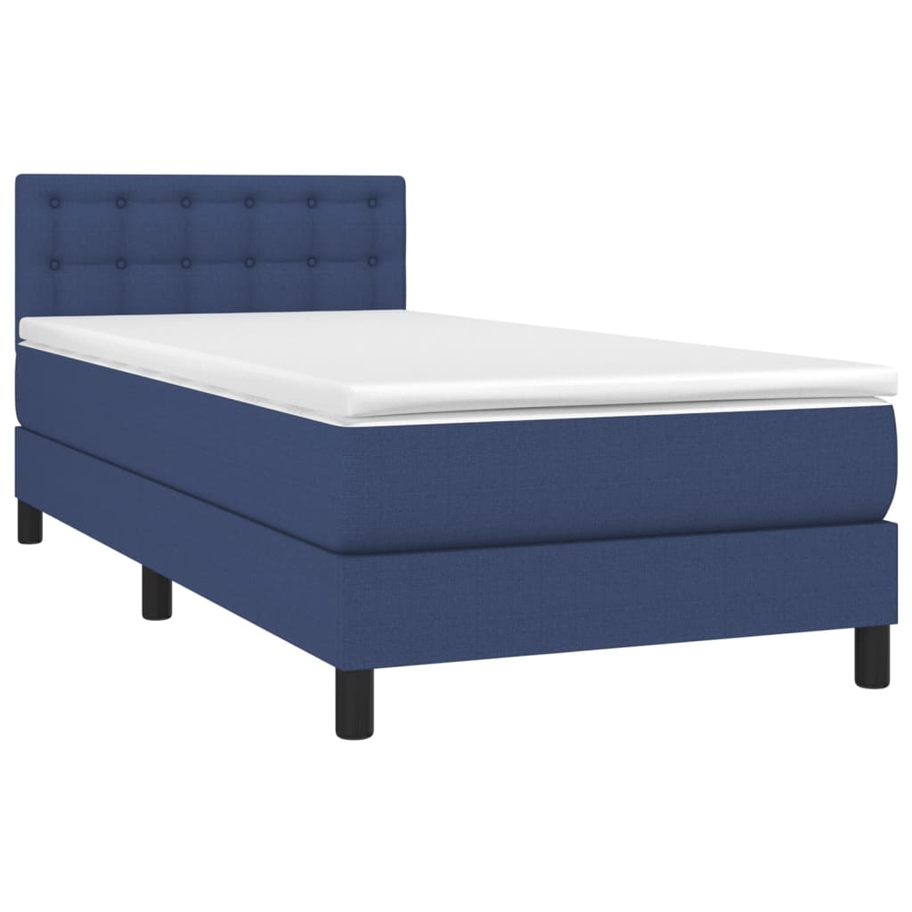 vidaXL Κρεβάτι Boxspring με Στρώμα Μπλε 90x200 εκ.Υφασμάτινο