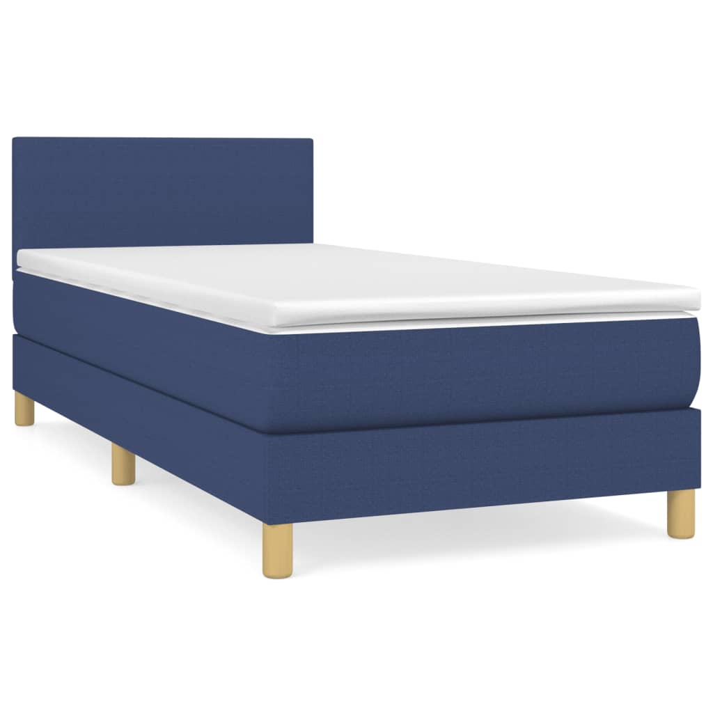vidaXL Κρεβάτι Boxspring με Στρώμα Μπλε 90x190 εκ.Υφασμάτινο