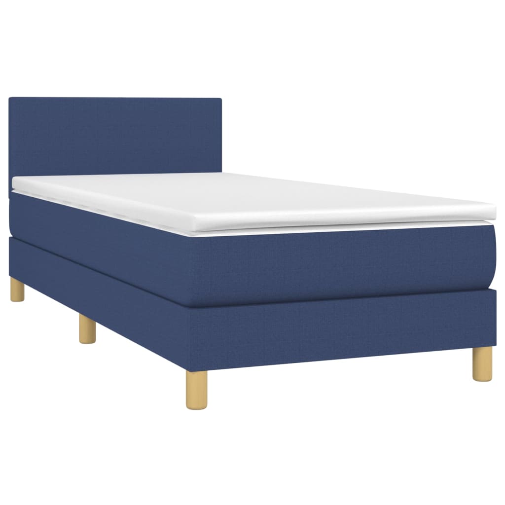 vidaXL Κρεβάτι Boxspring με Στρώμα Μπλε 90x190 εκ.Υφασμάτινο