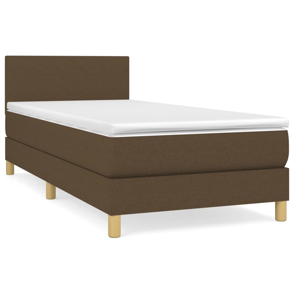 vidaXL Κρεβάτι Boxspring με Στρώμα Σκούρο Καφέ 100x200 εκ. Υφασμάτινο