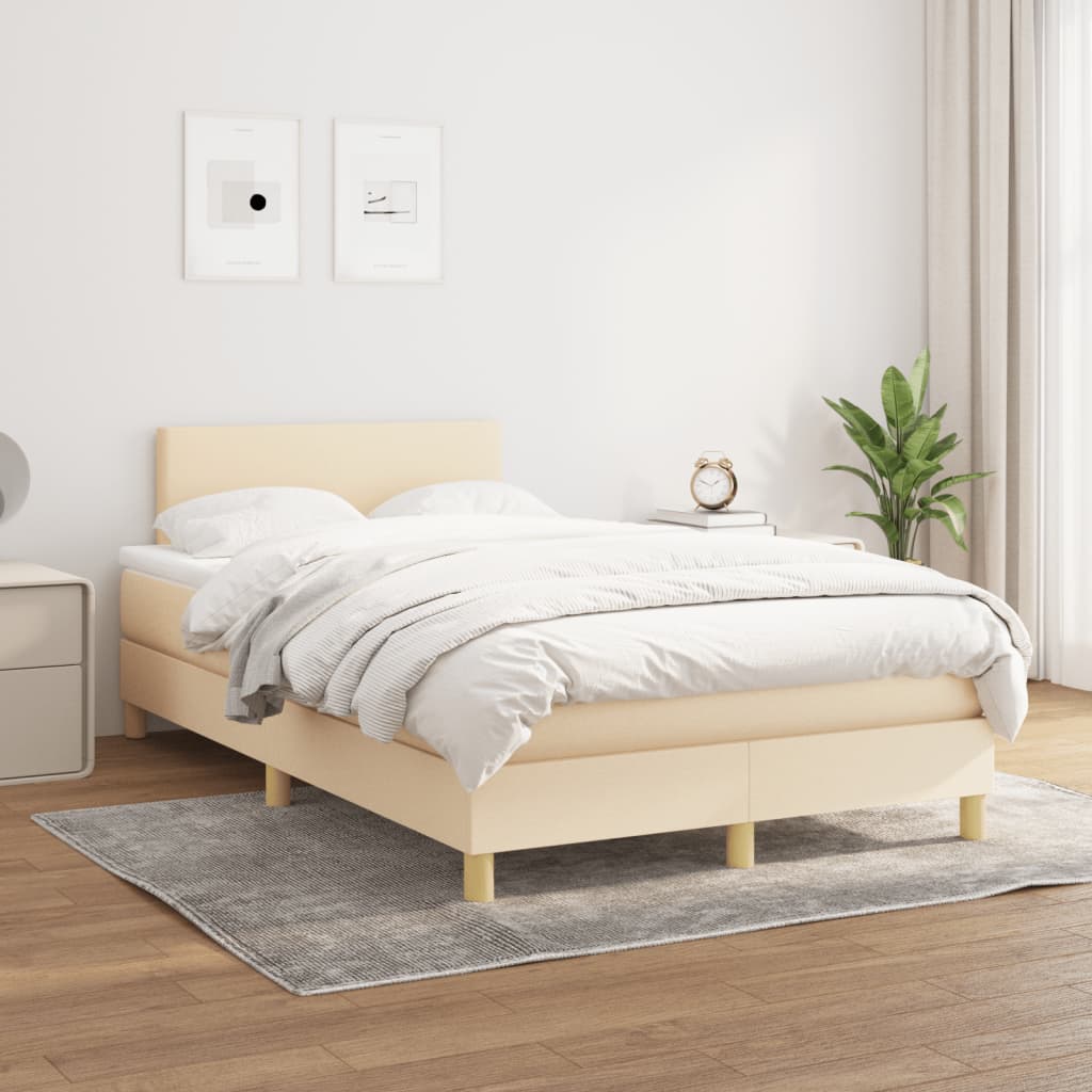 vidaXL Κρεβάτι Boxspring με Στρώμα Κρεμ 120x200 εκ. Υφασμάτινο
