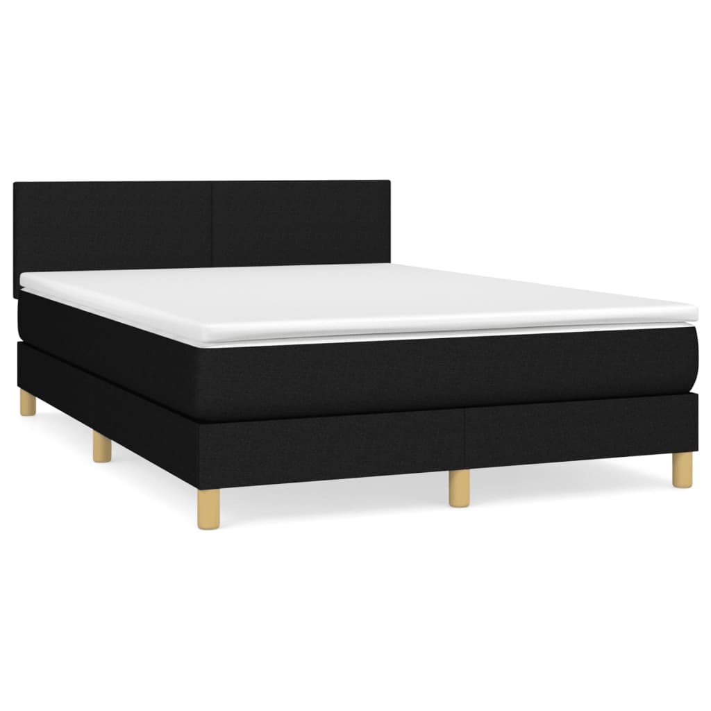vidaXL Κρεβάτι Boxspring με Στρώμα Μαύρο 140x190 εκ. Υφασμάτινο
