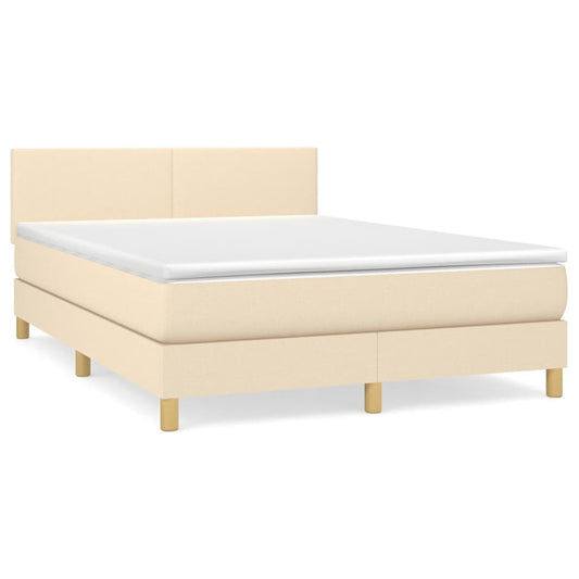 vidaXL Κρεβάτι Boxspring με Στρώμα Κρεμ 140x200 εκ. Υφασμάτινο