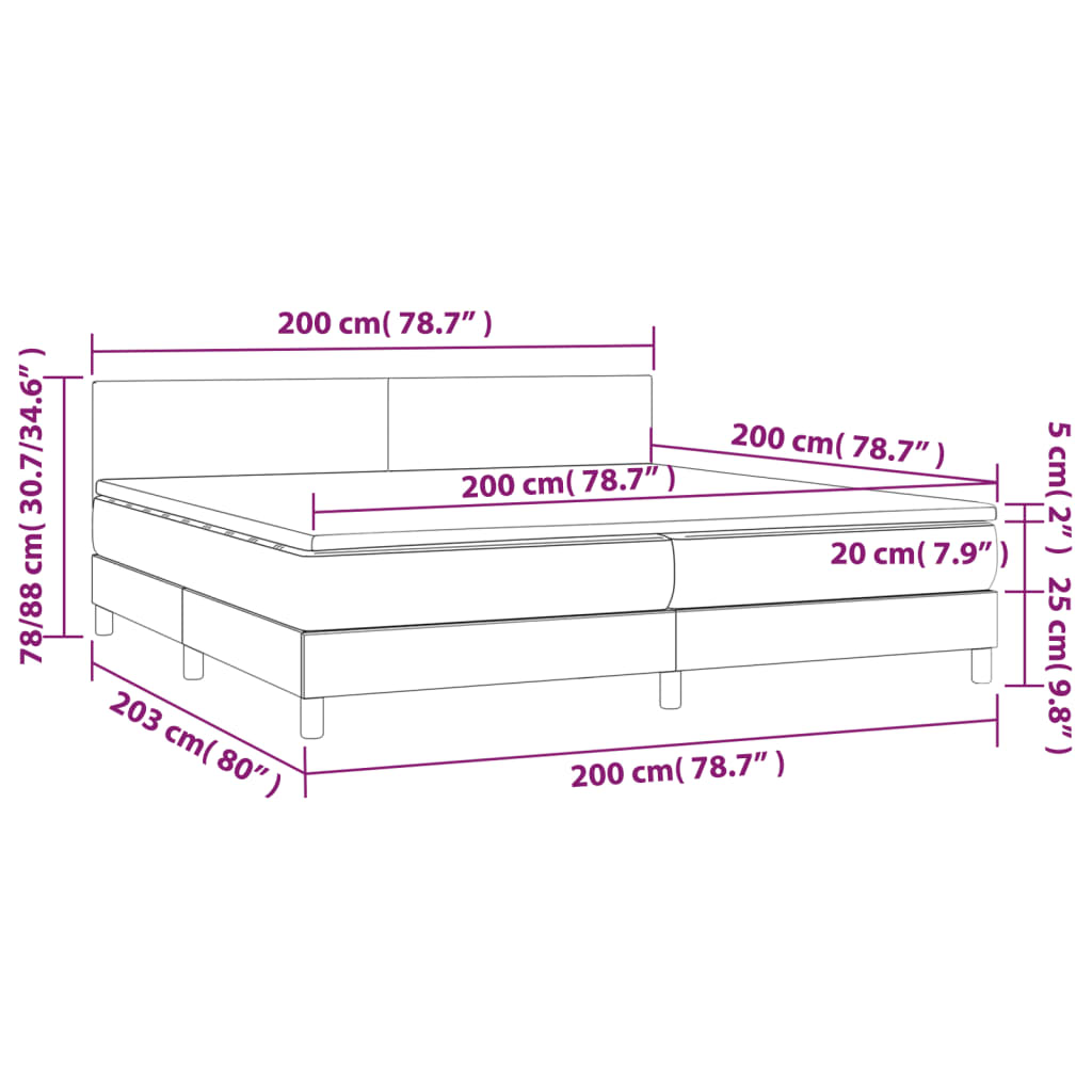 vidaXL Κρεβάτι Boxspring με Στρώμα Σκούρο Καφέ 200x200 εκ. Υφασμάτινο