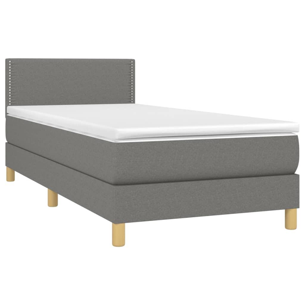vidaXL Κρεβάτι Boxspring με Στρώμα Σκούρο Γκρι 90x190 εκ. Υφασμάτινο