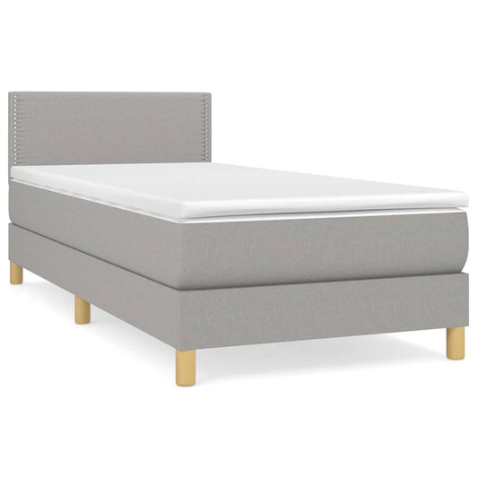 vidaXL Κρεβάτι Boxspring με Στρώμα Ανοιχτό Γκρι 100x200 εκ. Υφασμάτινο