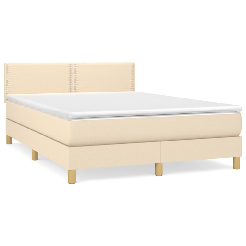 vidaXL Κρεβάτι Boxspring με Στρώμα Κρεμ 140x190 εκ. Υφασμάτινο