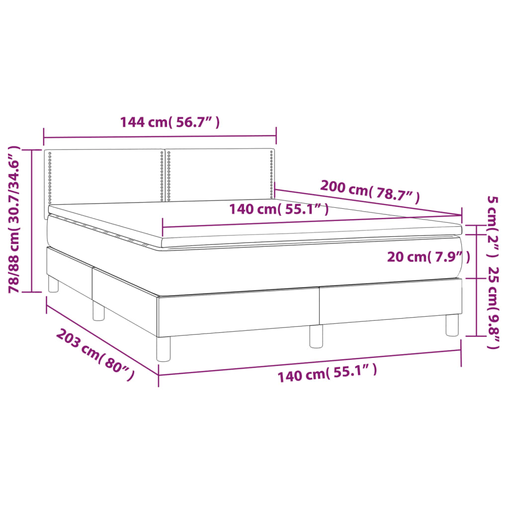 vidaXL Κρεβάτι Boxspring με Στρώμα Κρεμ 140x200 εκ. Υφασμάτινο