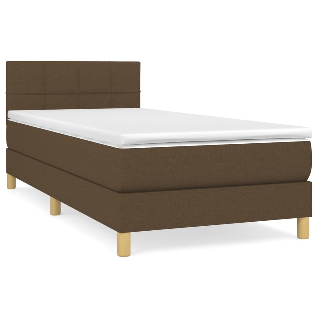 vidaXL Κρεβάτι Boxspring με Στρώμα Σκούρο Καφέ 90x190 εκ. Υφασμάτινο