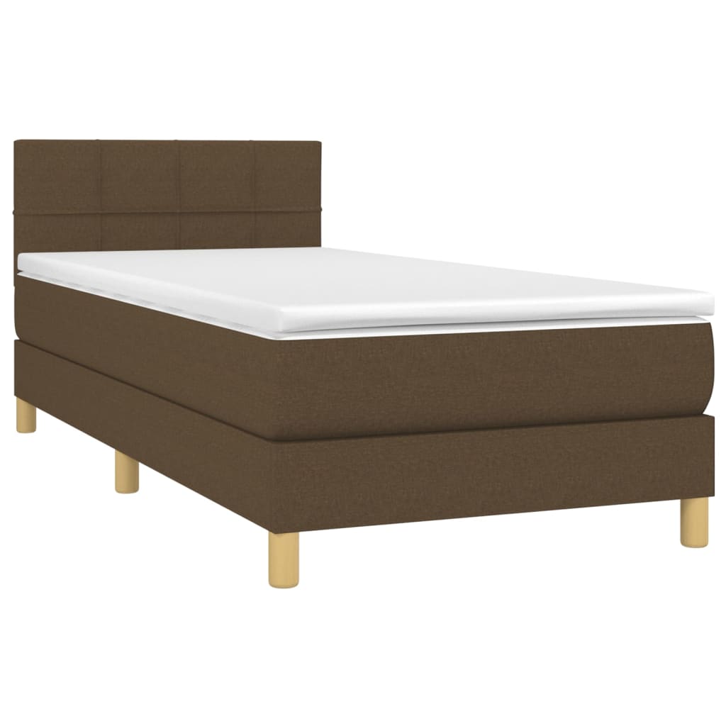 vidaXL Κρεβάτι Boxspring με Στρώμα Σκούρο Καφέ 90x190 εκ. Υφασμάτινο