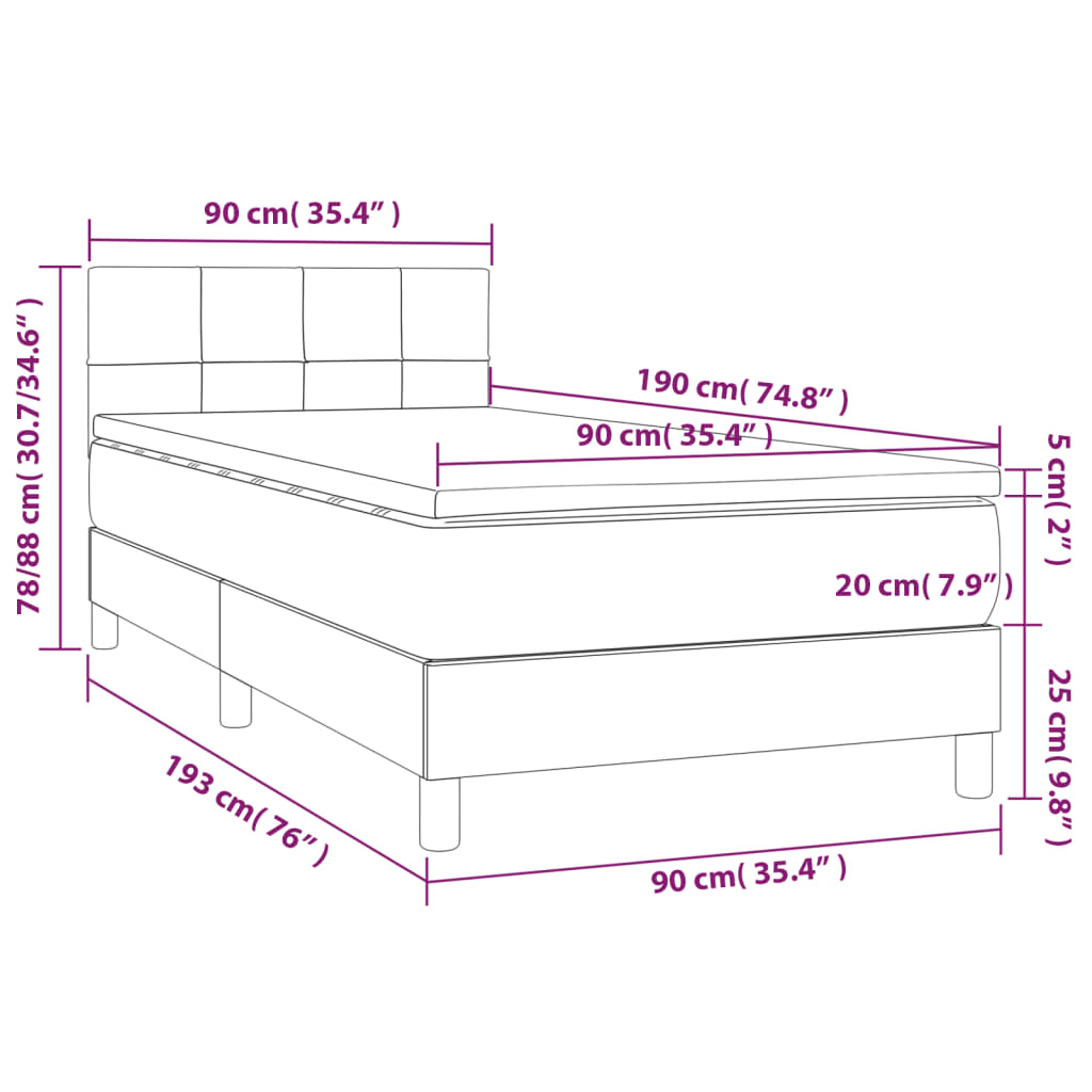 vidaXL Κρεβάτι Boxspring με Στρώμα Taupe 90x190 εκ.Υφασμάτινο