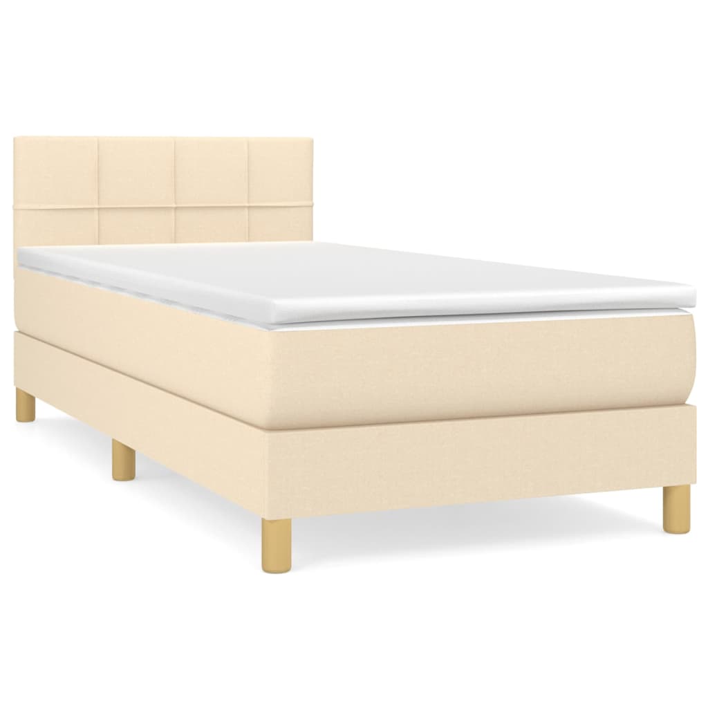 vidaXL Κρεβάτι Boxspring με Στρώμα Κρεμ 90x190 εκ.Υφασμάτινο