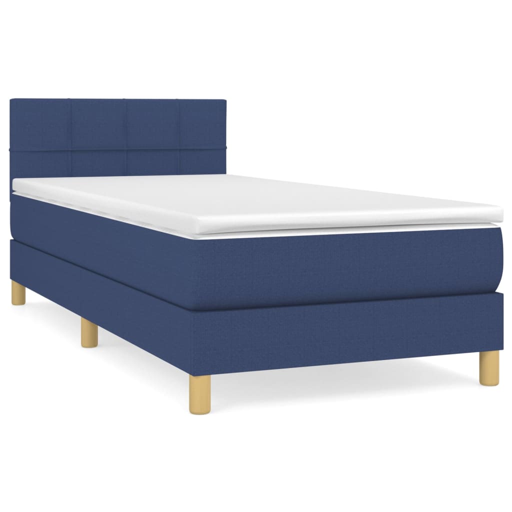 vidaXL Κρεβάτι Boxspring με Στρώμα Μπλε 90x190 εκ.Υφασμάτινο