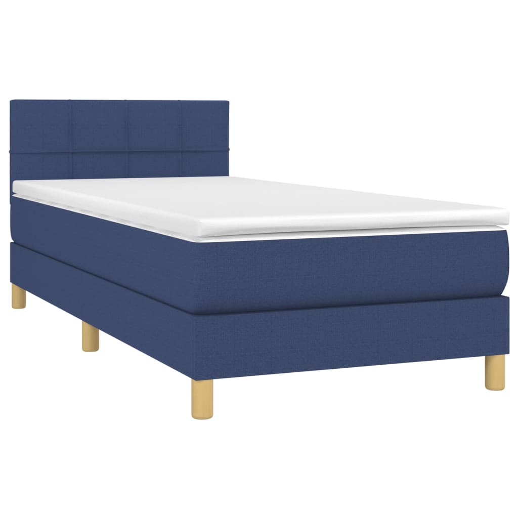 vidaXL Κρεβάτι Boxspring με Στρώμα Μπλε 90x190 εκ.Υφασμάτινο