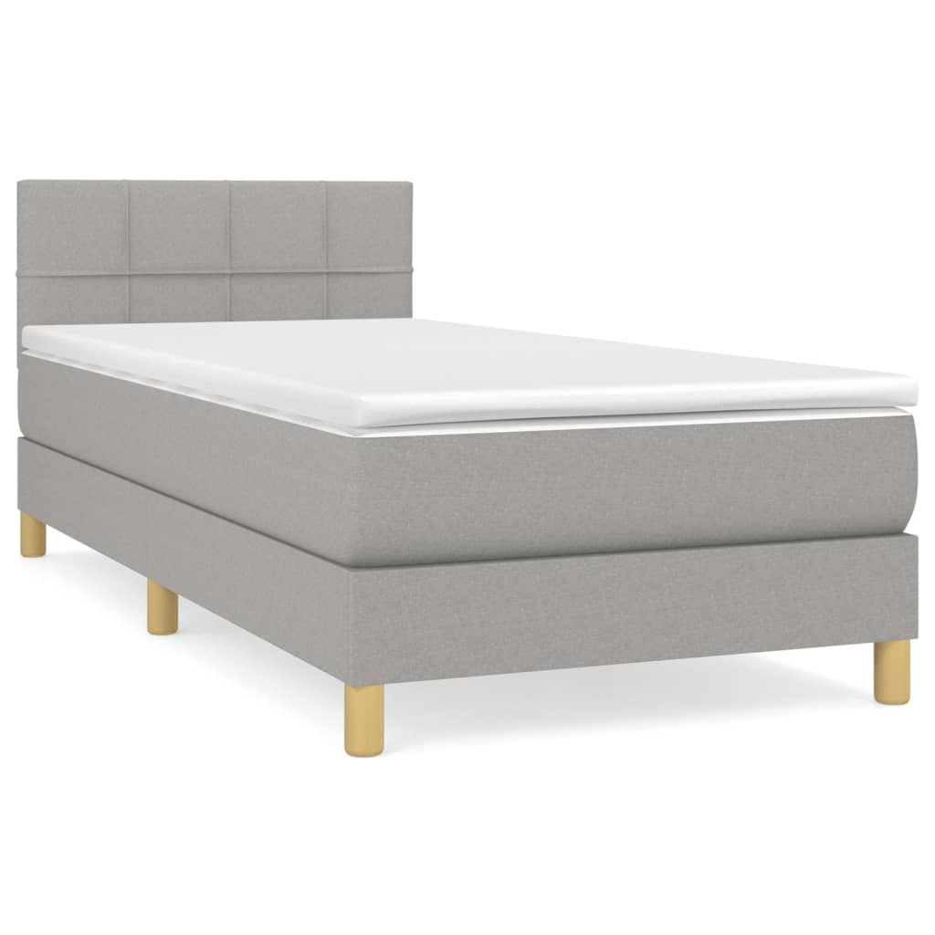 vidaXL Κρεβάτι Boxspring με Στρώμα Ανοιχτό Γκρι 90x200 εκ. Υφασμάτινο