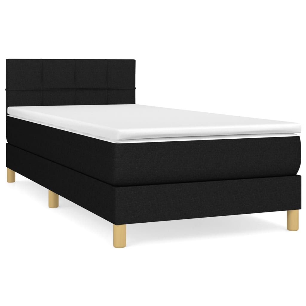 vidaXL Κρεβάτι Boxspring με Στρώμα Μαύρο 90x200 εκ. Υφασμάτινο