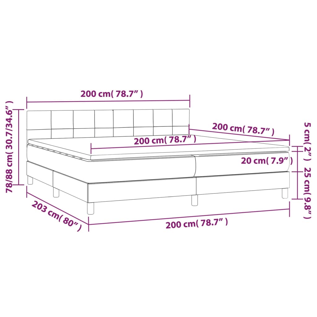 vidaXL Κρεβάτι Boxspring με Στρώμα Σκούρο Γκρι 200x200 εκ. Υφασμάτινο