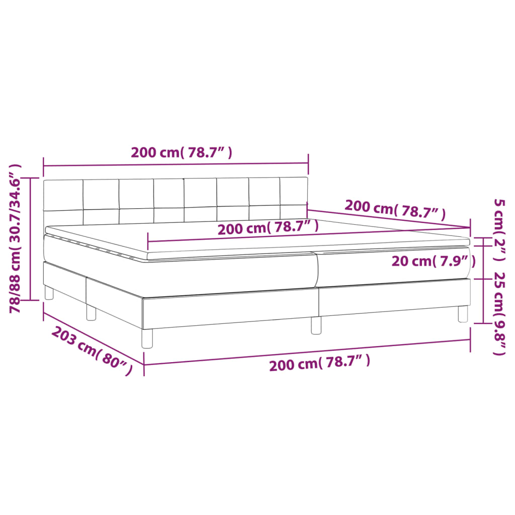 vidaXL Κρεβάτι Boxspring με Στρώμα Μαύρο 200x200 εκ. Υφασμάτινο