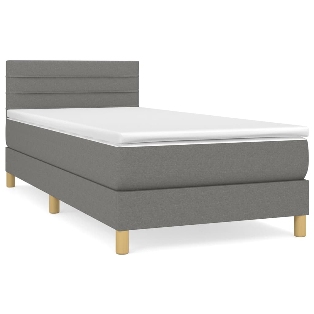 vidaXL Κρεβάτι Boxspring με Στρώμα Σκούρο Γκρι 90x190 εκ. Υφασμάτινο
