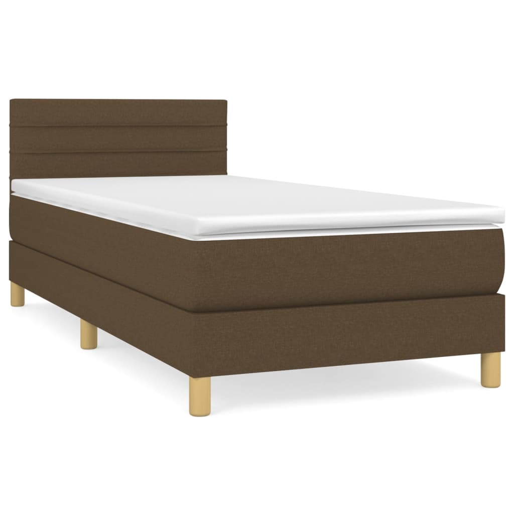 vidaXL Κρεβάτι Boxspring με Στρώμα Σκούρο Καφέ 90x190 εκ. Υφασμάτινο