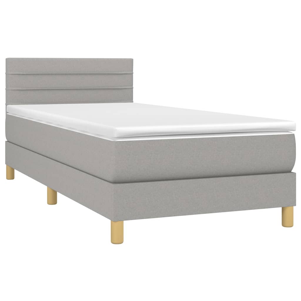 vidaXL Κρεβάτι Boxspring με Στρώμα Ανοιχτό Γκρι 90x200 εκ. Υφασμάτινο