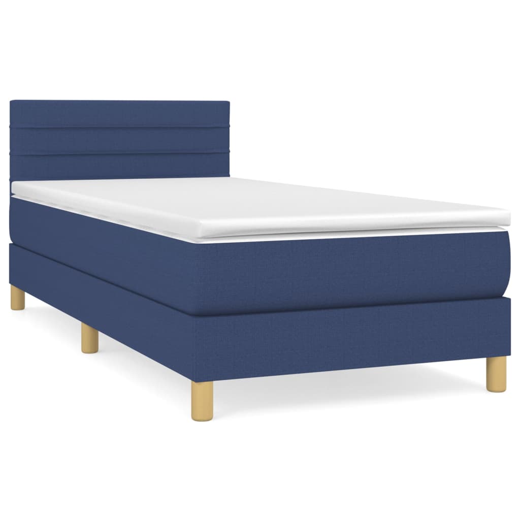 vidaXL Κρεβάτι Boxspring με Στρώμα Μπλε 90x200 εκ.Υφασμάτινο
