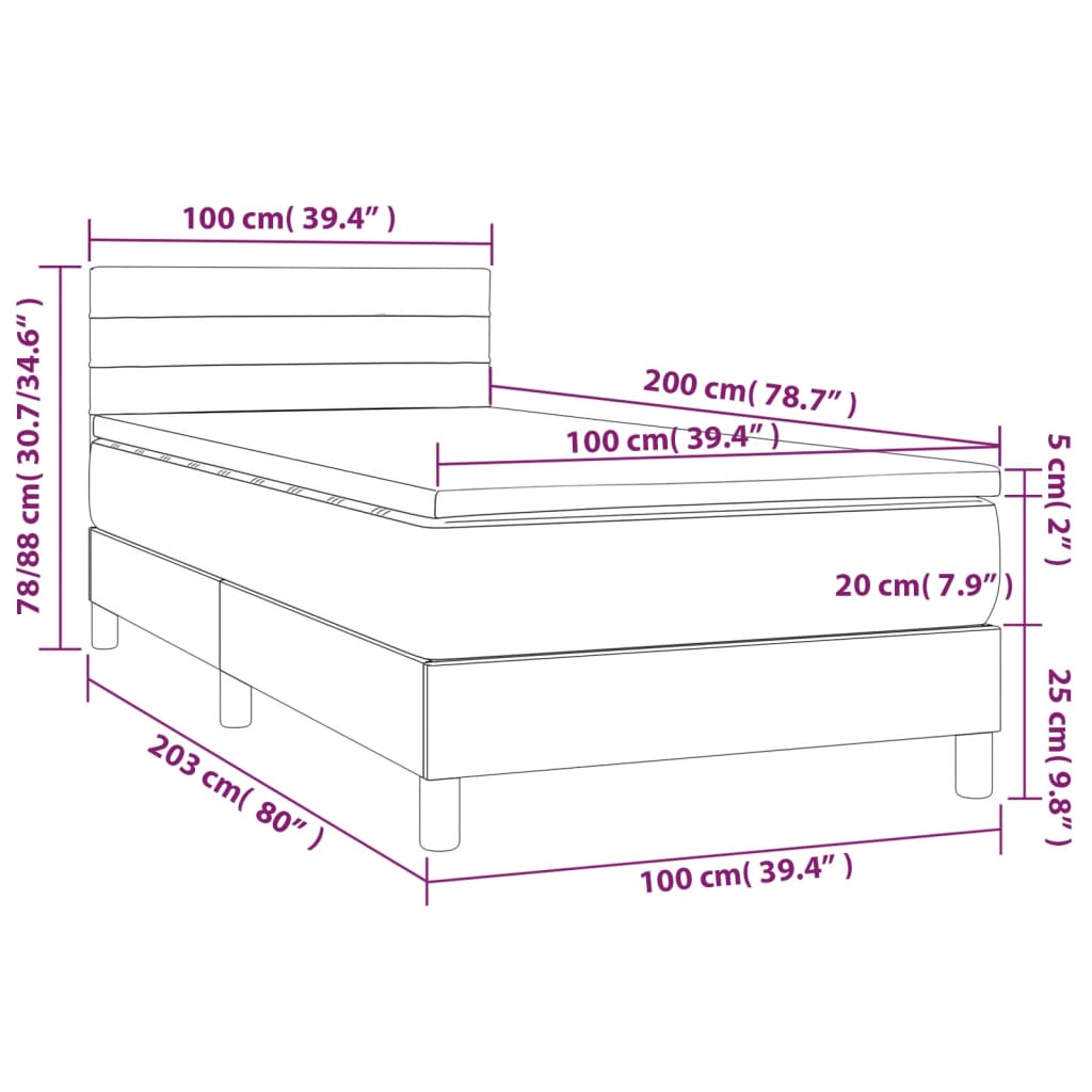 vidaXL Κρεβάτι Boxspring με Στρώμα Μαύρο 100 x 200 εκ. Υφασμάτινο