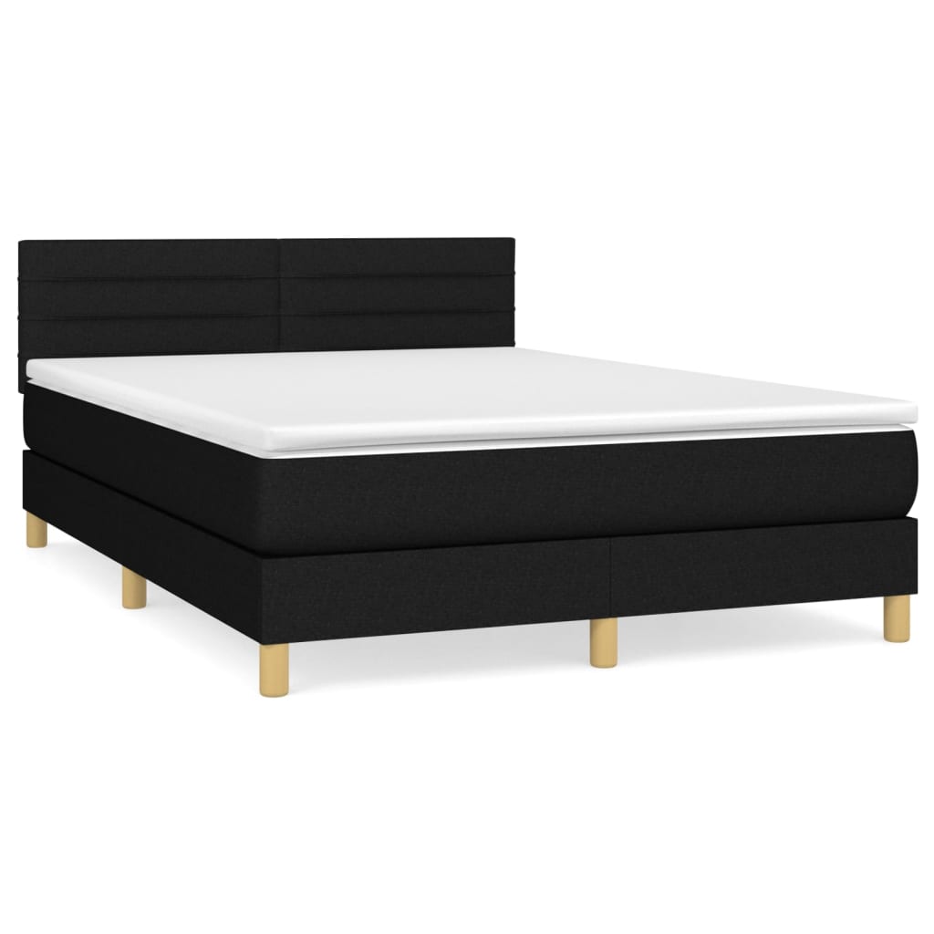 vidaXL Κρεβάτι Boxspring με Στρώμα Μαύρο 140x190 εκ. Υφασμάτινο