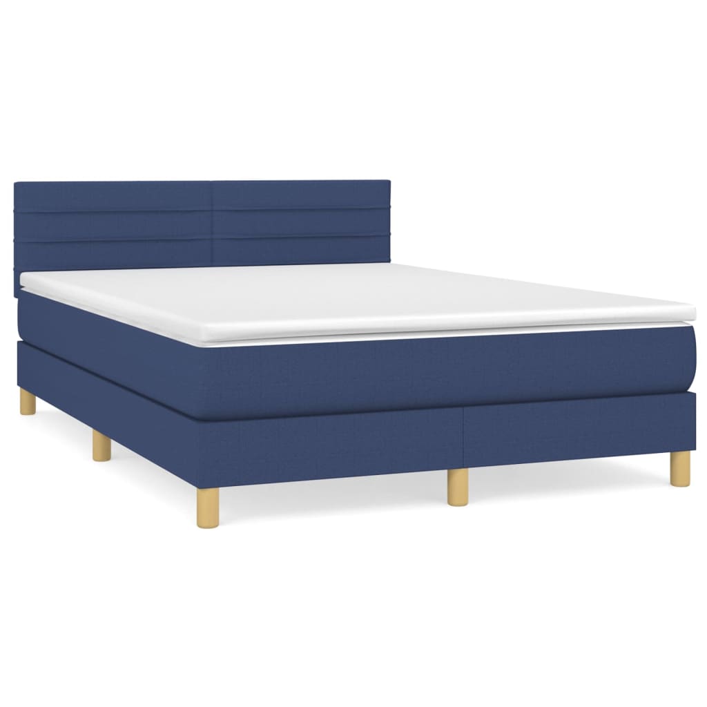 vidaXL Κρεβάτι Boxspring με Στρώμα Μπλε 140x190 εκ. Υφασμάτινο