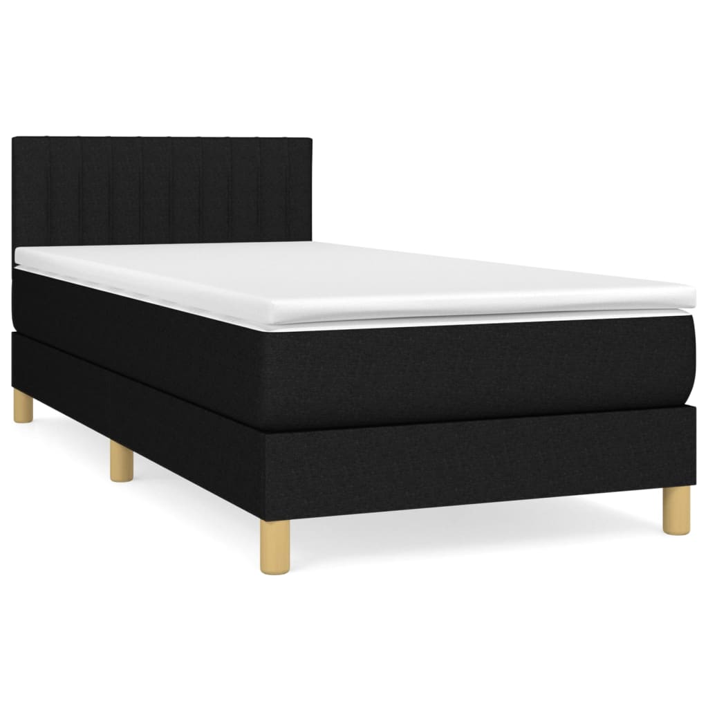 vidaXL Κρεβάτι Boxspring με Στρώμα Μαύρο 90x200 εκ. Υφασμάτινο