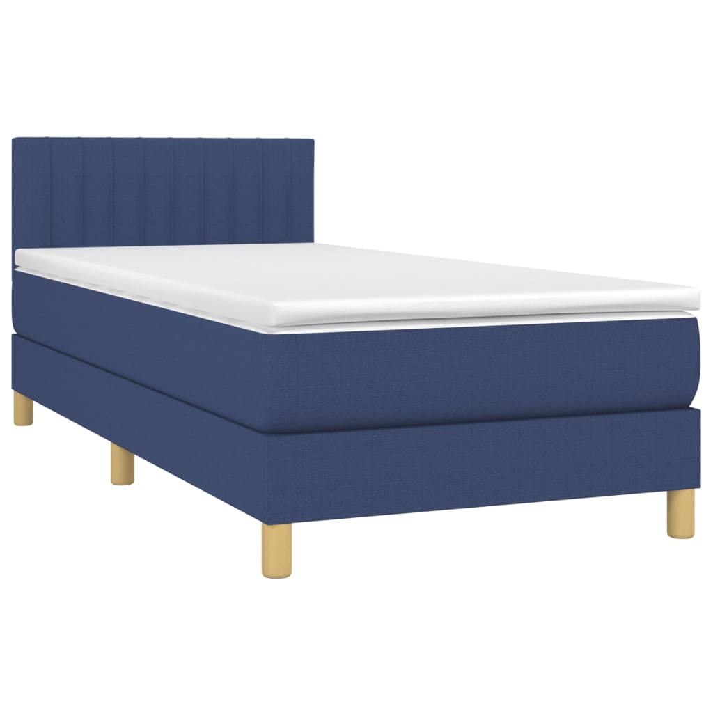 vidaXL Κρεβάτι Boxspring με Στρώμα Μπλε 90x200 εκ.Υφασμάτινο