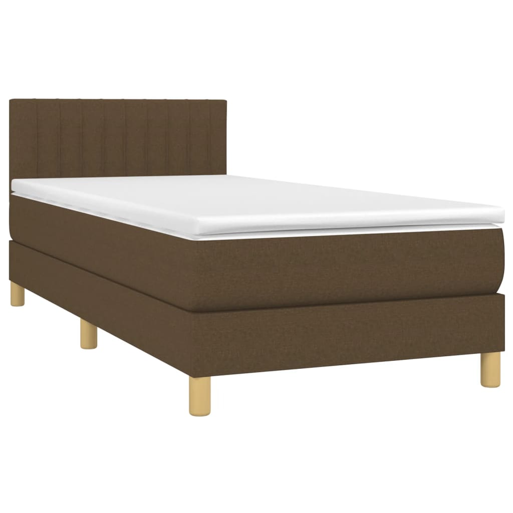 vidaXL Κρεβάτι Boxspring με Στρώμα Σκούρο Καφέ 100x200 εκ. Υφασμάτινο