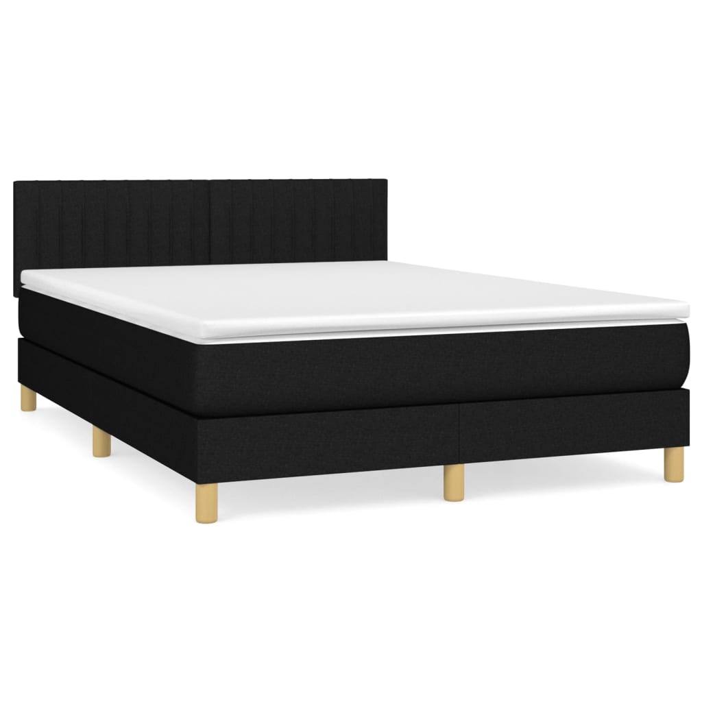 vidaXL Κρεβάτι Boxspring με Στρώμα Μαύρο 140x190 εκ. Υφασμάτινο