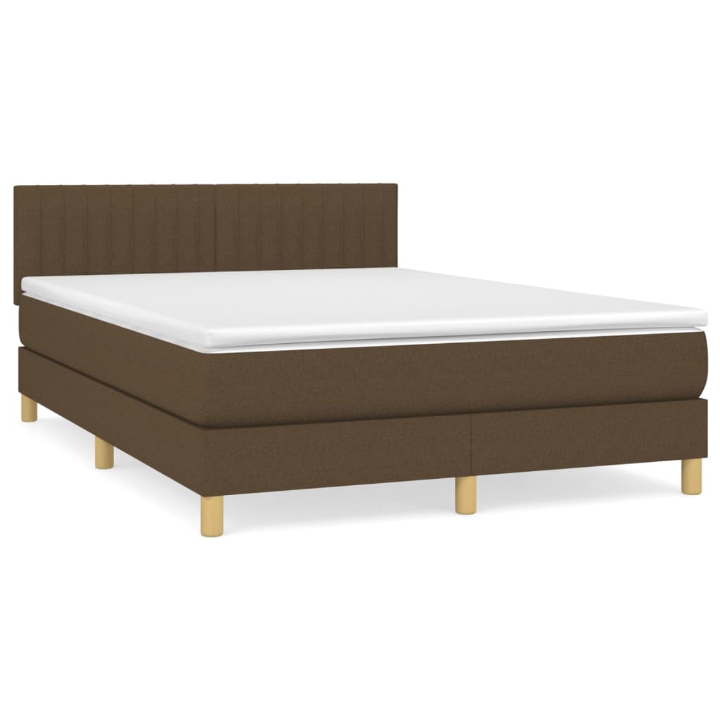 vidaXL Κρεβάτι Boxspring με Στρώμα Σκούρο Καφέ 140x190 εκ. Υφασμάτινο