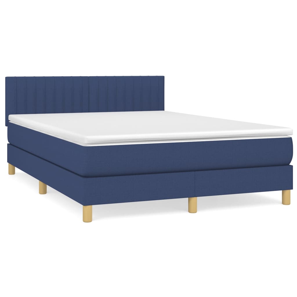 vidaXL Κρεβάτι Boxspring με Στρώμα Μπλε 140x190 εκ. Υφασμάτινο
